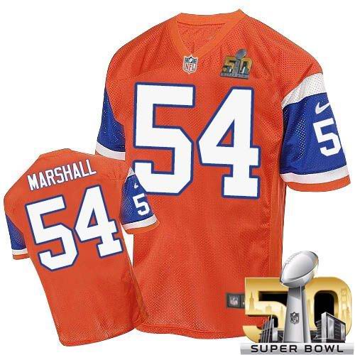 Nike Broncos #54 Brandon Marshall Orange Throwback Super Bowl 50 Men's Stitched NFL Elite Jersey